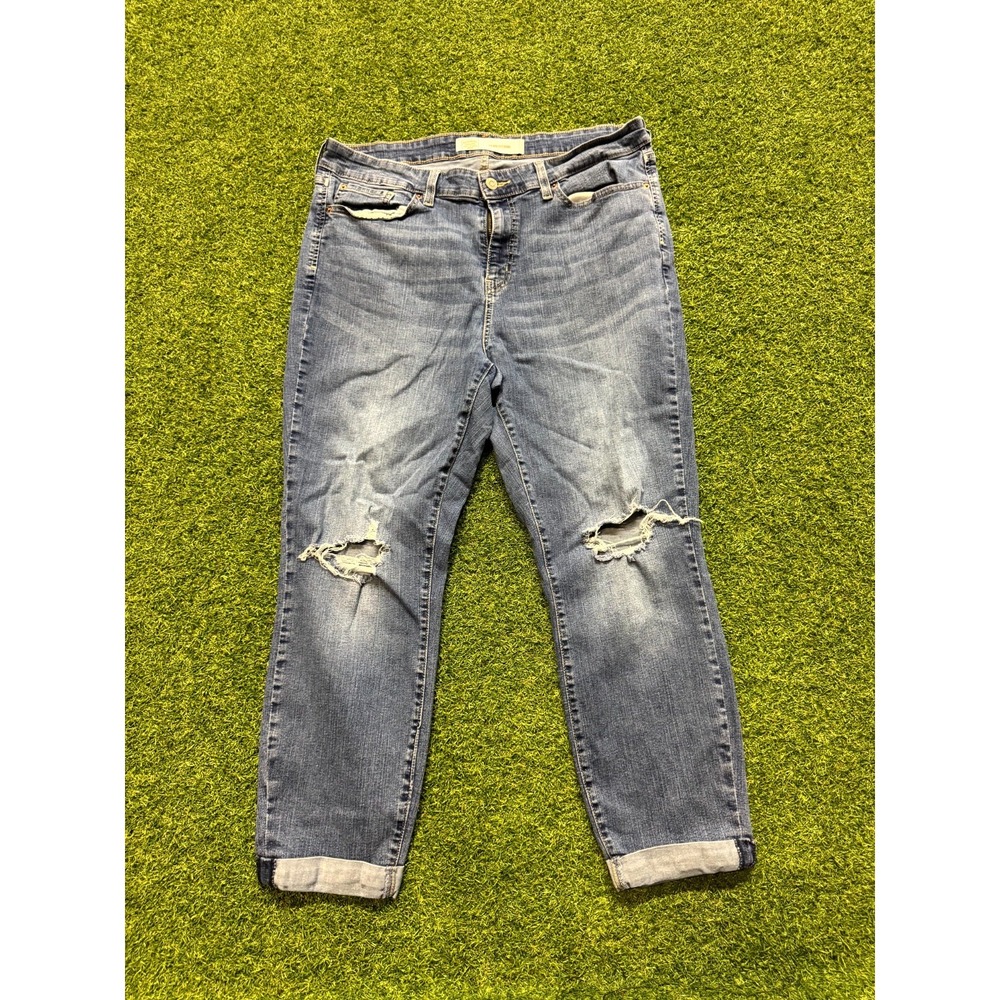 Levi's Boyfriend Jeans Womens 18 Blue Denim Distressed Mid-Rise‎ Tapered Leg